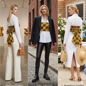 NWT Petersyn Monroe Plaid Bodice Overlay Button Down Shirt Yellow White S